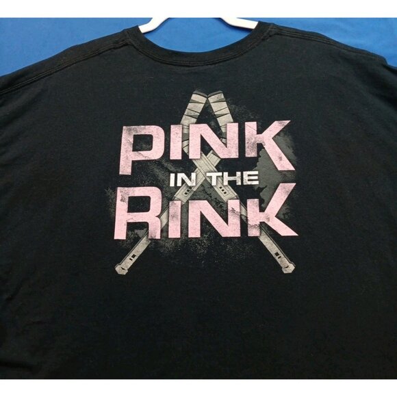"Pink In the Rink" Womens  2XL Black T-Shirt Hockey/Cancer Pink W Bull - Picture 4 of 6